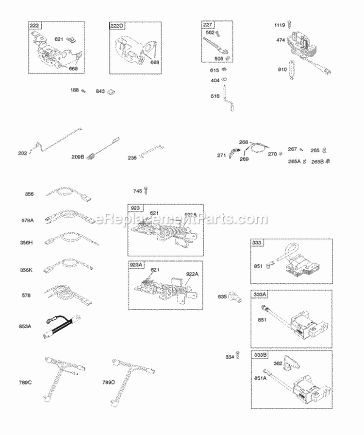 Controls Electrical Flywheel Brake Governor Spring Ignition Diagram and Parts List for  Briggs and Stratton Engine